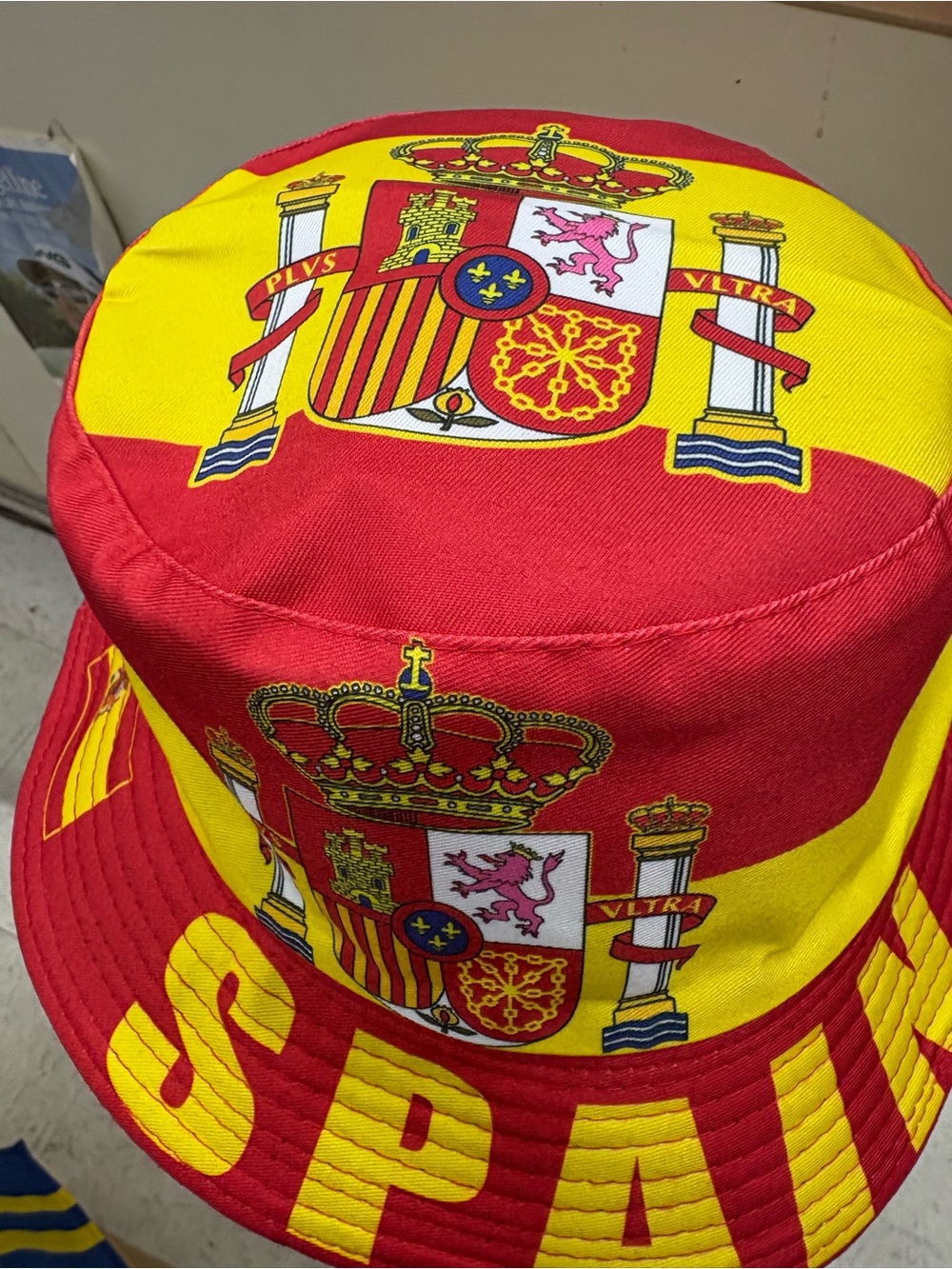 Casual Corner Red and Yellow Spain Crest Bucket Hat
